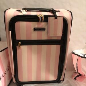 Victoria's Secret Pink and White Striped luggage Suitcase NW T